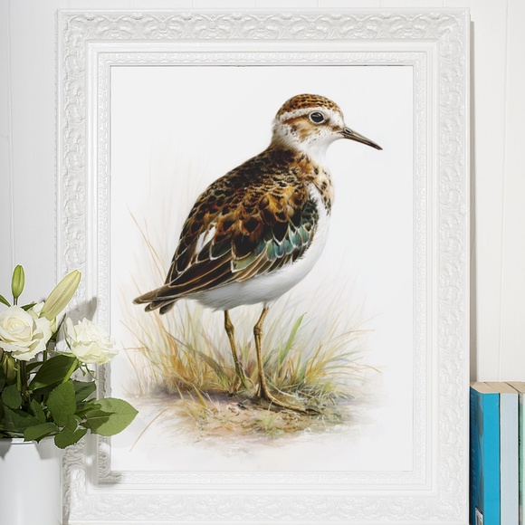 Watercolor Sandpiper Bird Portrait Wall Art Print, Unframed - Coastal Serenity - Picture 7 of 7